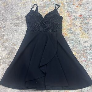 Black Lace Bodice Ruffle Mini Dress